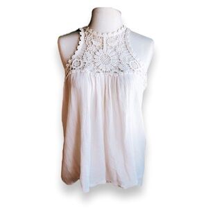 Vintage Coastal Cowgirl Hollister High Neck Crochet Panel Hippie Tank Size M